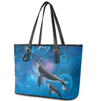Paikea New Zealand Matariki Leather Tote Bag Humpback Whale Taniko Motifs Ocean Vibes LT14 - Polynesian Pride