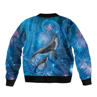 Paikea New Zealand Matariki Sleeve Zip Bomber Jacket Humpback Whale Taniko Motifs Ocean Vibes LT14 - Polynesian Pride