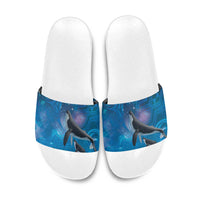 Paikea New Zealand Matariki Slide Sandals Humpback Whale Taniko Motifs Ocean Vibes LT14 Blue - Polynesian Pride