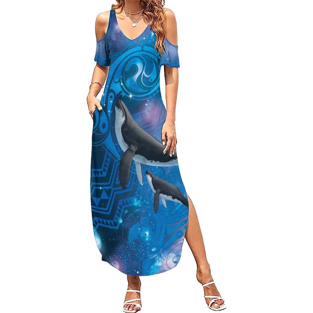 Paikea New Zealand Matariki Summer Maxi Dress Humpback Whale Taniko Motifs Ocean Vibes