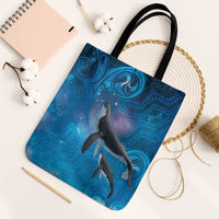 Paikea New Zealand Matariki Tote Bag Humpback Whale Taniko Motifs Ocean Vibes LT14 Black Strap One Size Blue - Polynesian Pride