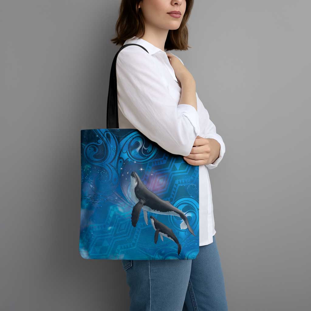 Paikea New Zealand Matariki Tote Bag Humpback Whale Taniko Motifs Ocean Vibes LT14 - Polynesian Pride