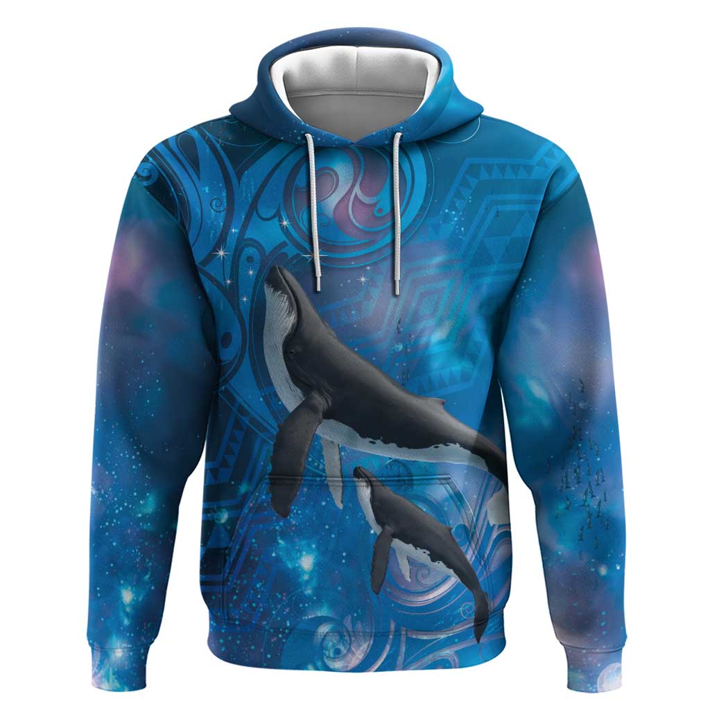 Paikea New Zealand Matariki Zip Hoodie Humpback Whale Taniko Motifs Ocean Vibes LT14 Pullover Hoodie Blue - Polynesian Pride