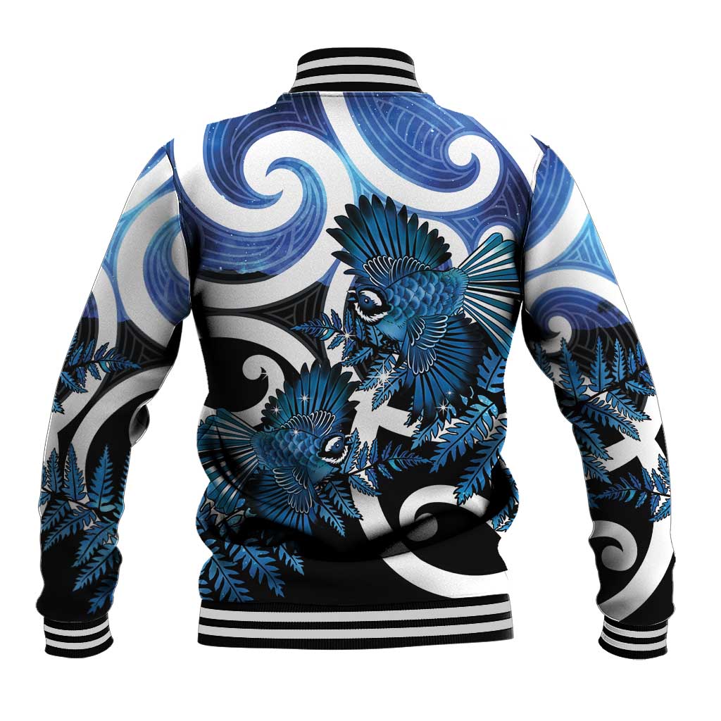 Piwakawaka New Zealand Matariki Baseball Jacket Maori New Year Silver Fern Blue Galaxy LT14 - Polynesian Pride