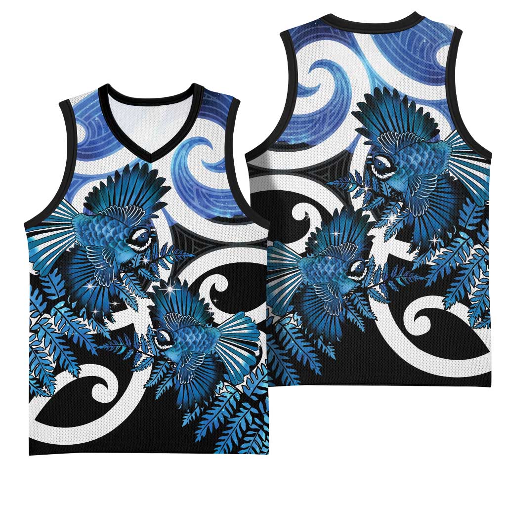 Piwakawaka New Zealand Matariki Basketball Jersey Maori New Year Silver Fern Blue Galaxy LT14 - Polynesian Pride