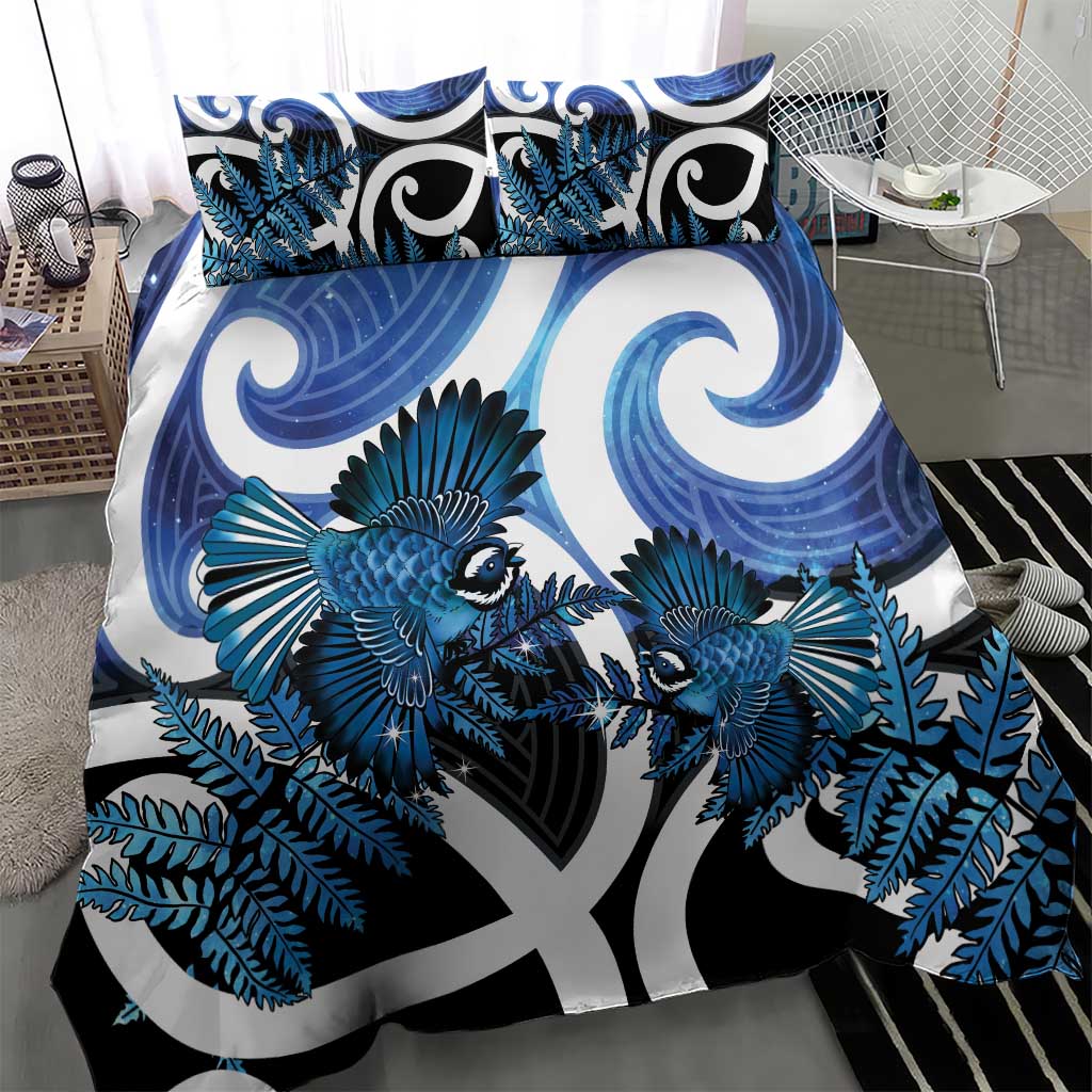 Piwakawaka New Zealand Matariki Bedding Set Maori New Year Silver Fern Blue Galaxy LT14 - Polynesian Pride