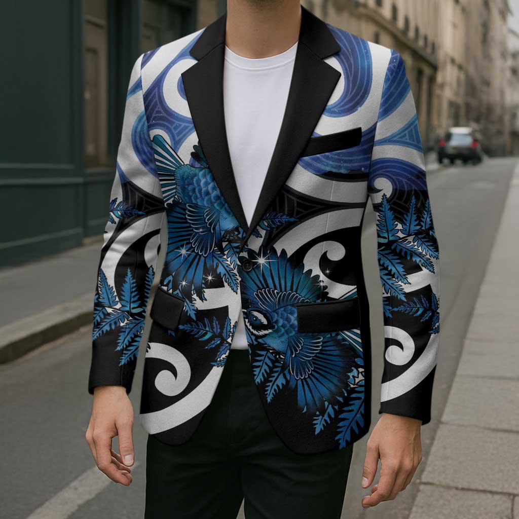 Piwakawaka New Zealand Matariki Blazer Maori New Year Silver Fern Blue Galaxy LT14 - Polynesian Pride