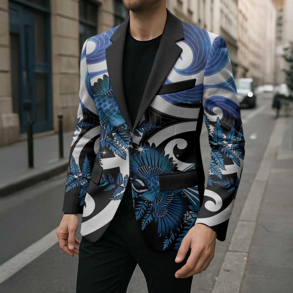 Piwakawaka New Zealand Matariki Blazer Maori New Year Silver Fern Blue Galaxy LT14 - Polynesian Pride
