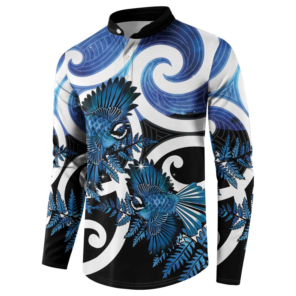 Piwakawaka New Zealand Matariki Button Sweatshirt Maori New Year Silver Fern Blue Galaxy LT14 - Polynesian Pride