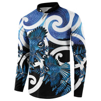 Piwakawaka New Zealand Matariki Button Sweatshirt Maori New Year Silver Fern Blue Galaxy LT14 - Polynesian Pride