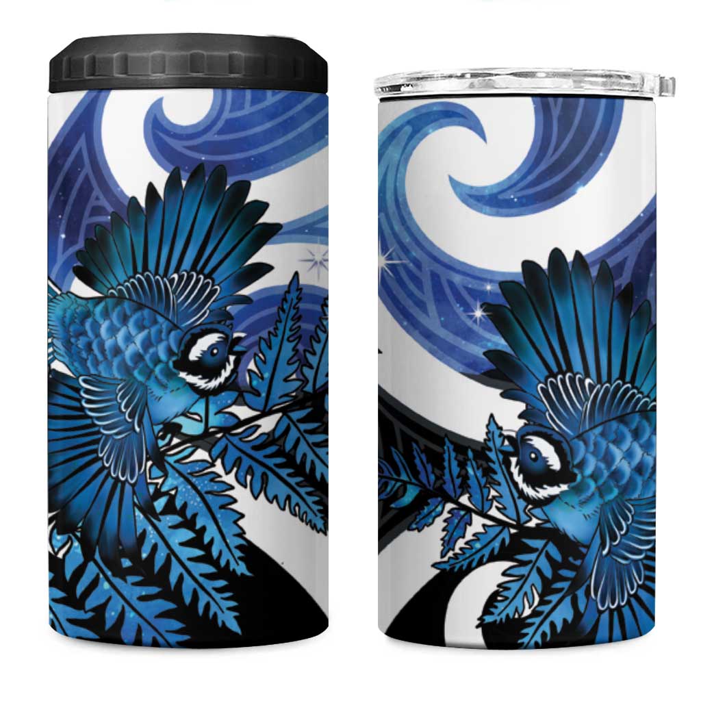 Piwakawaka New Zealand Matariki 4 in 1 Can Cooler Tumbler Maori New Year Silver Fern Blue Galaxy