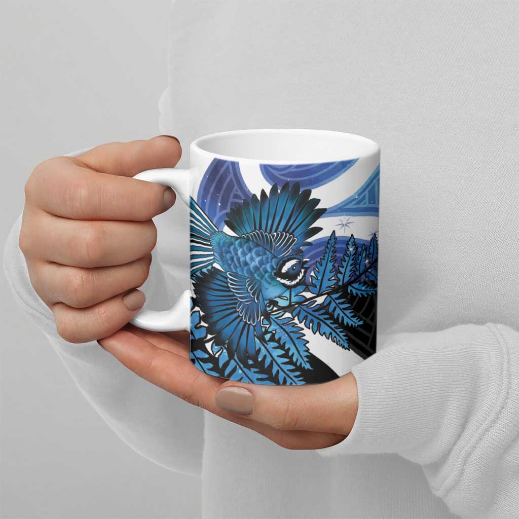 Piwakawaka New Zealand Matariki Ceramic Mug Maori New Year Silver Fern Blue Galaxy LT14 - Polynesian Pride
