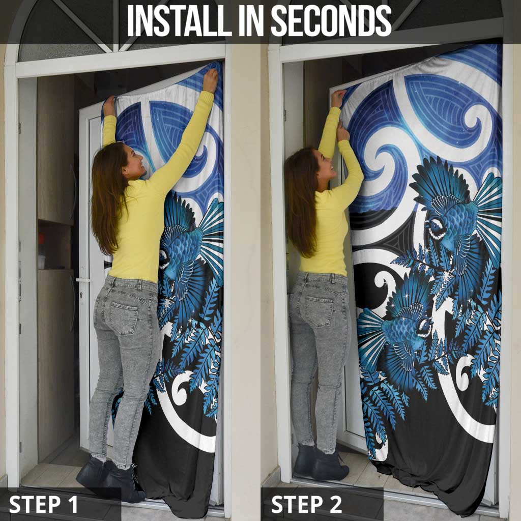 Piwakawaka New Zealand Matariki Door Cover Maori New Year Silver Fern Blue Galaxy LT14 - Polynesian Pride