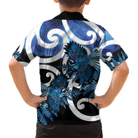 Piwakawaka New Zealand Matariki Family Matching Off The Shoulder Long Sleeve Dress and Hawaiian Shirt Maori New Year Silver Fern Blue Galaxy LT14 - Polynesian Pride