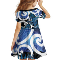 Piwakawaka New Zealand Matariki Family Matching Off The Shoulder Long Sleeve Dress and Hawaiian Shirt Maori New Year Silver Fern Blue Galaxy LT14 - Polynesian Pride