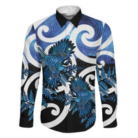Piwakawaka New Zealand Matariki Family Matching Off The Shoulder Long Sleeve Dress and Hawaiian Shirt Maori New Year Silver Fern Blue Galaxy LT14 Dad's Shirt - Long Sleeve Blue - Polynesian Pride