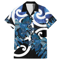 Piwakawaka New Zealand Matariki Family Matching Puletasi and Hawaiian Shirt Maori New Year Silver Fern Blue Galaxy LT14 Dad's Shirt - Short Sleeve Blue - Polynesian Pride