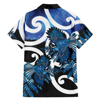 Piwakawaka New Zealand Matariki Family Matching Short Sleeve Bodycon Dress and Hawaiian Shirt Maori New Year Silver Fern Blue Galaxy LT14 - Polynesian Pride