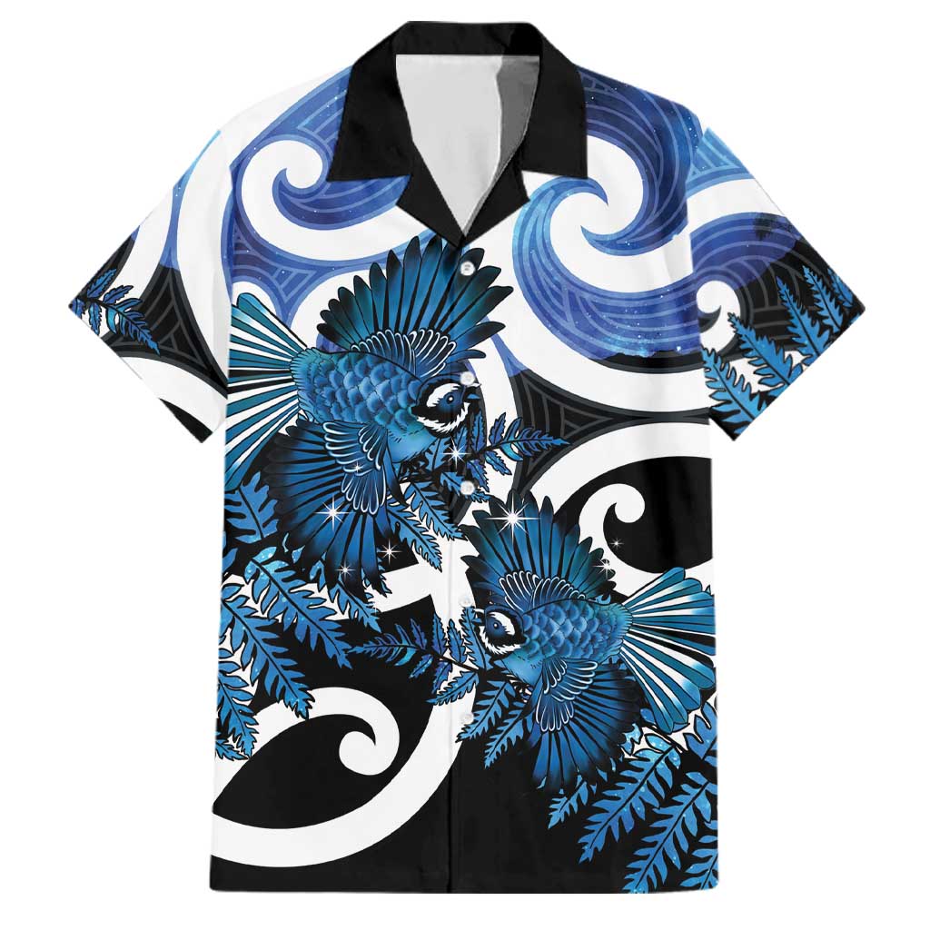 Piwakawaka New Zealand Matariki Family Matching Tank Maxi Dress and Hawaiian Shirt Maori New Year Silver Fern Blue Galaxy LT14 Dad's Shirt - Short Sleeve Blue - Polynesian Pride