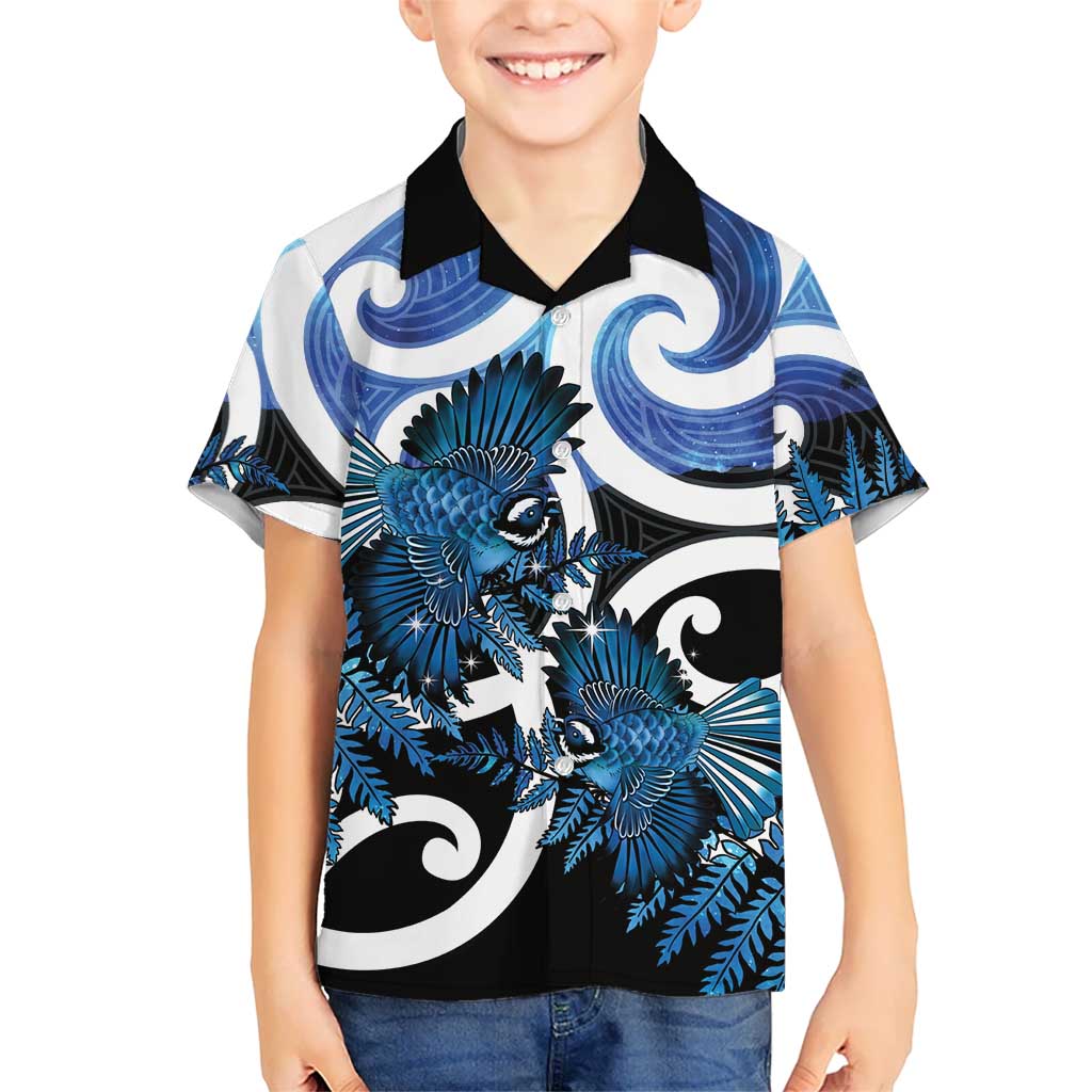 Piwakawaka New Zealand Matariki Kid Hawaiian Shirt Maori New Year Silver Fern Blue Galaxy LT14 Kid Blue - Polynesian Pride