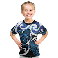 Piwakawaka New Zealand Matariki Kid T Shirt Maori New Year Silver Fern Blue Galaxy LT14 Blue - Polynesian Pride