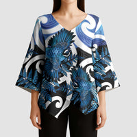 Piwakawaka New Zealand Matariki Kimono Sleeve Blouse Maori New Year Silver Fern Blue Galaxy LT14 - Polynesian Pride