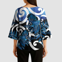 Piwakawaka New Zealand Matariki Kimono Sleeve Blouse Maori New Year Silver Fern Blue Galaxy LT14 - Polynesian Pride