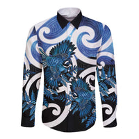 Piwakawaka New Zealand Matariki Long Sleeve Button Shirt Maori New Year Silver Fern Blue Galaxy LT14 Unisex Blue - Polynesian Pride