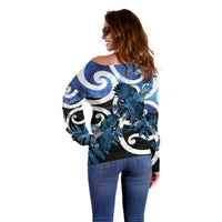 Piwakawaka New Zealand Matariki Off Shoulder Sweater Maori New Year Silver Fern Blue Galaxy LT14 - Polynesian Pride