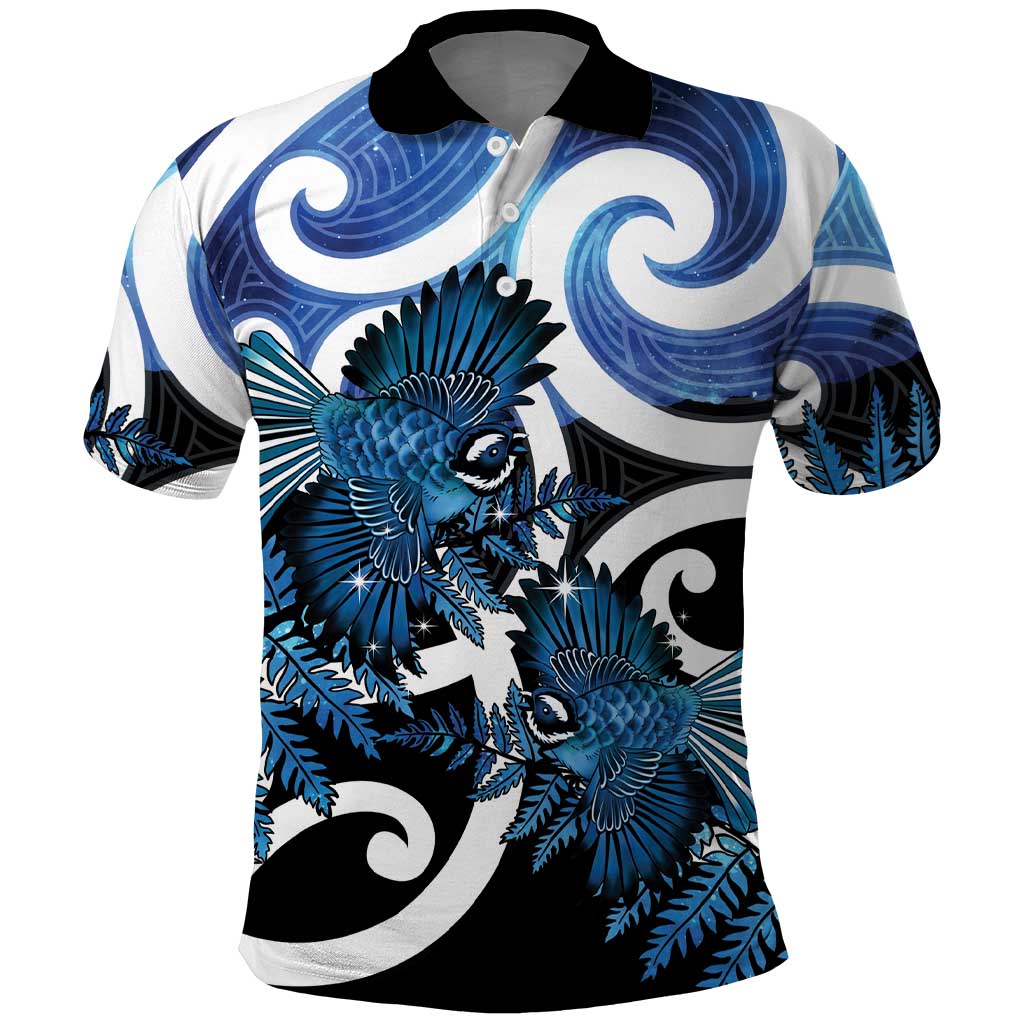 Piwakawaka New Zealand Matariki Polo Shirt Maori New Year Silver Fern Blue Galaxy LT14 Blue - Polynesian Pride