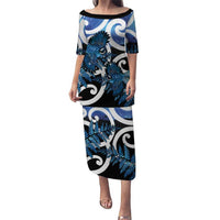 Piwakawaka New Zealand Matariki Puletasi Maori New Year Silver Fern Blue Galaxy LT14 Long Dress Blue - Polynesian Pride