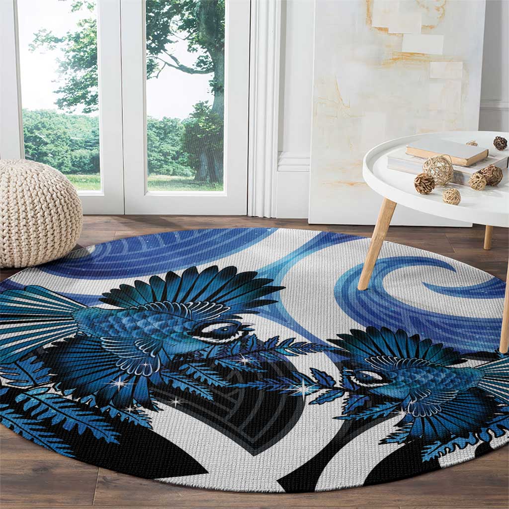 Piwakawaka New Zealand Matariki Round Carpet Maori New Year Silver Fern Blue Galaxy LT14 - Polynesian Pride