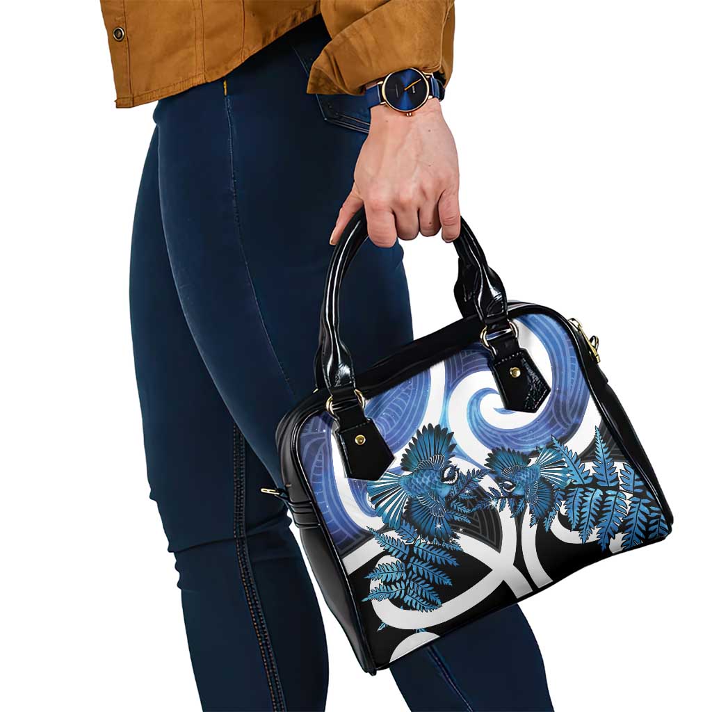 Piwakawaka New Zealand Matariki Shoulder Handbag Maori New Year Silver Fern Blue Galaxy LT14 - Polynesian Pride