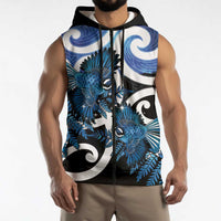 Piwakawaka New Zealand Matariki Sleeveless Zip Hoodie Maori New Year Silver Fern Blue Galaxy LT14 - Polynesian Pride