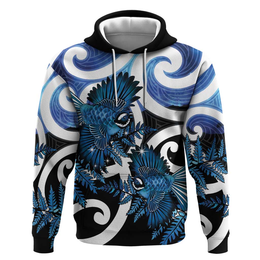 Piwakawaka New Zealand Matariki Zip Hoodie Maori New Year Silver Fern Blue Galaxy LT14 Pullover Hoodie Blue - Polynesian Pride