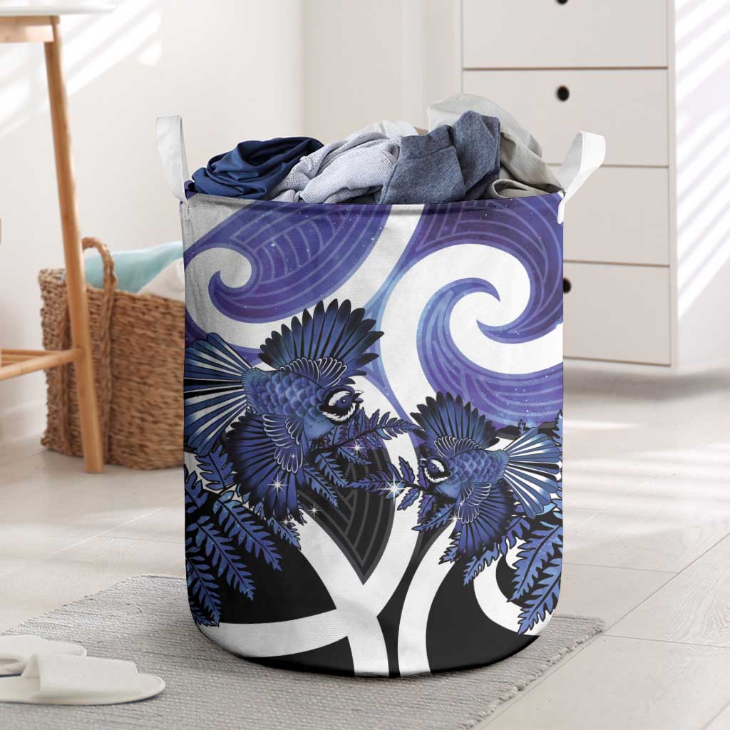 Piwakawaka New Zealand Matariki Laundry Basket Maori New Year Silver Fern Purple Galaxy