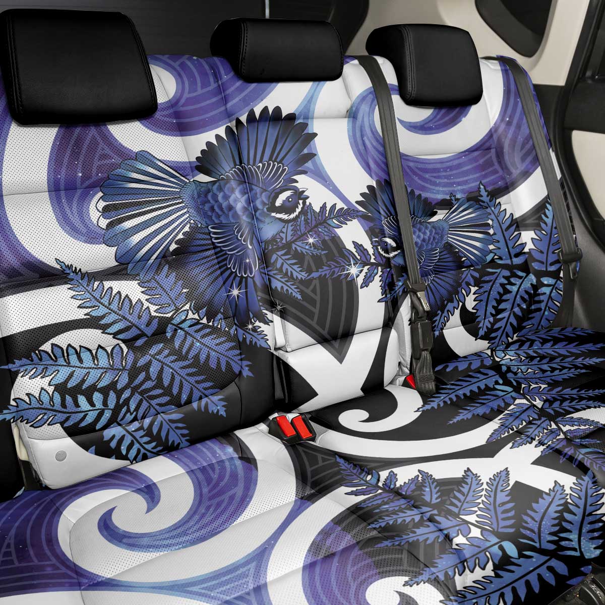 Piwakawaka New Zealand Matariki Back Car Seat Cover Maori New Year Silver Fern Purple Galaxy LT14 - Polynesian Pride