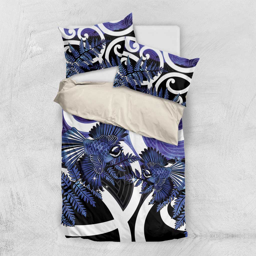 Piwakawaka New Zealand Matariki Bedding Set Maori New Year Silver Fern Purple Galaxy LT14 US Twin 172cm x 218cm Purple - Polynesian Pride