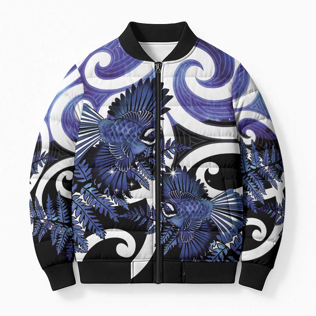 Piwakawaka New Zealand Matariki Bomber Puffer Jacket Maori New Year Silver Fern Purple Galaxy