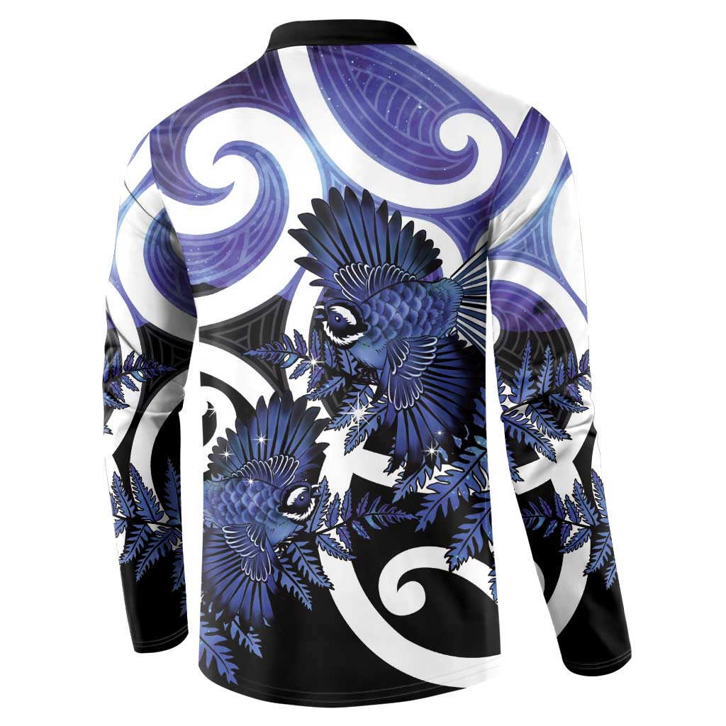 Piwakawaka New Zealand Matariki Button Sweatshirt Maori New Year Silver Fern Purple Galaxy LT14 - Polynesian Pride