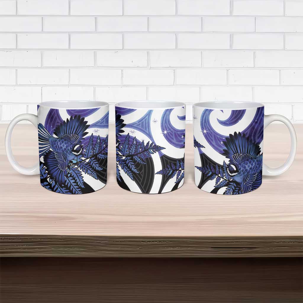 Piwakawaka New Zealand Matariki Ceramic Mug Maori New Year Silver Fern Purple Galaxy LT14 - Polynesian Pride