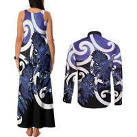 Piwakawaka New Zealand Matariki Couples Matching Tank Maxi Dress and Long Sleeve Button Shirt Maori New Year Silver Fern Purple Galaxy LT14 - Polynesian Pride