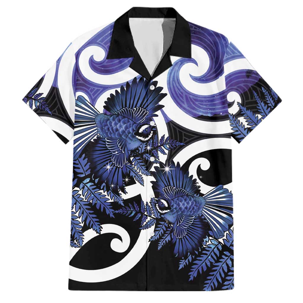 Piwakawaka New Zealand Matariki Family Matching Mermaid Dress and Hawaiian Shirt Maori New Year Silver Fern Purple Galaxy LT14 Dad's Shirt - Short Sleeve Purple - Polynesian Pride