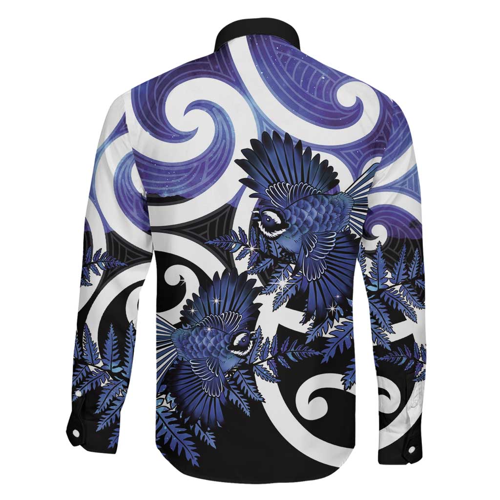 Piwakawaka New Zealand Matariki Family Matching Off The Shoulder Long Sleeve Dress and Hawaiian Shirt Maori New Year Silver Fern Purple Galaxy LT14 - Polynesian Pride