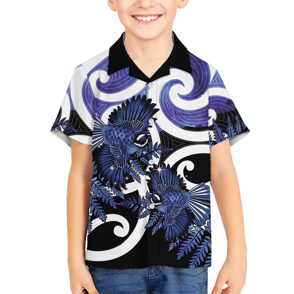 Piwakawaka New Zealand Matariki Family Matching Off The Shoulder Long Sleeve Dress and Hawaiian Shirt Maori New Year Silver Fern Purple Galaxy LT14 Son's Shirt Purple - Polynesian Pride