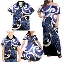 Piwakawaka New Zealand Matariki Family Matching Off Shoulder Maxi Dress and Hawaiian Shirt Maori New Year Silver Fern Purple Galaxy LT14 - Polynesian Pride