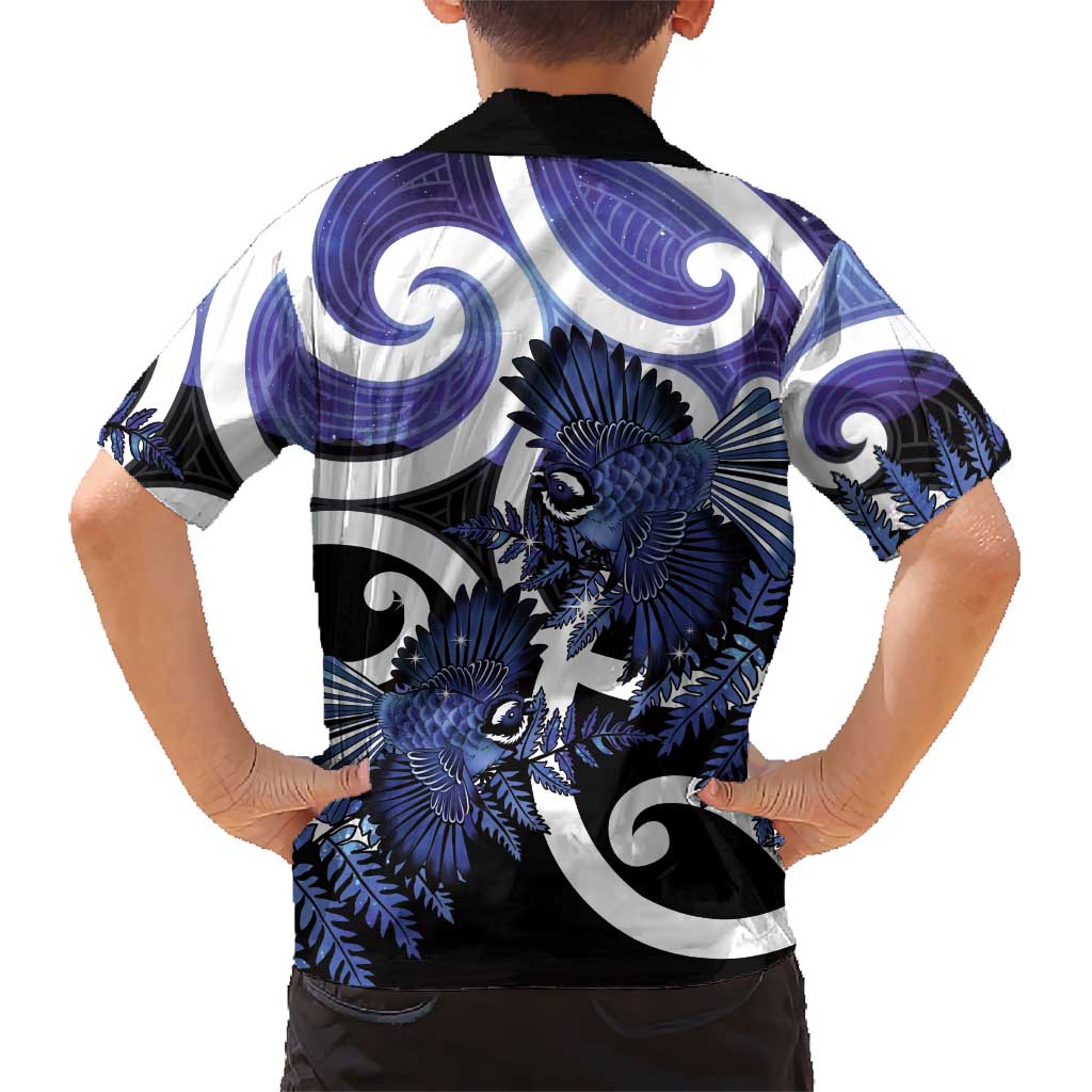 Piwakawaka New Zealand Matariki Family Matching Summer Maxi Dress and Hawaiian Shirt Maori New Year Silver Fern Purple Galaxy LT14 - Polynesian Pride