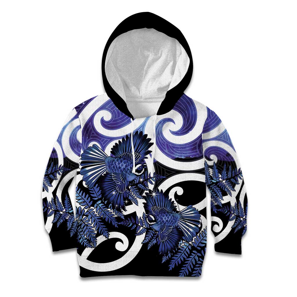 Piwakawaka New Zealand Matariki Kid Hoodie Maori New Year Silver Fern Purple Galaxy