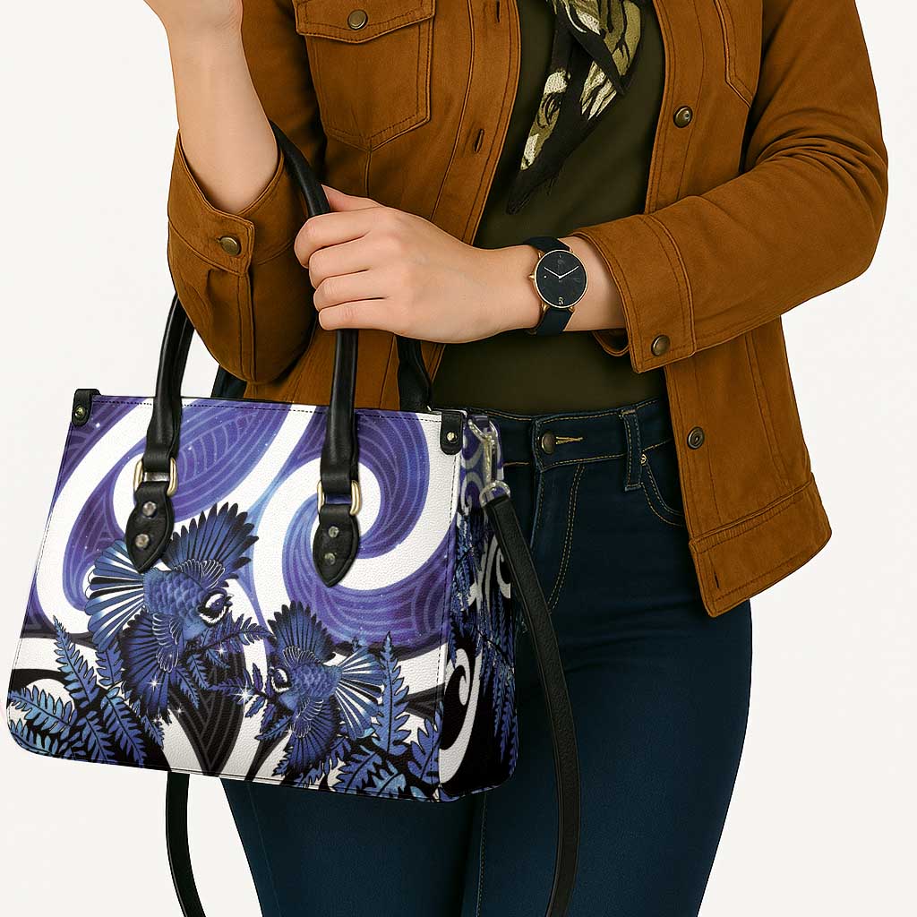 Piwakawaka New Zealand Matariki Leather Bag Maori New Year Silver Fern Purple Galaxy LT14 - Polynesian Pride