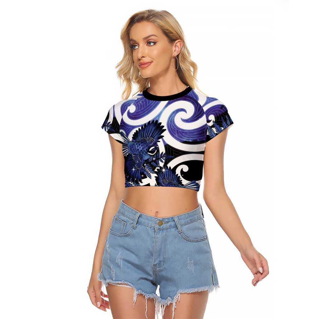 Piwakawaka New Zealand Matariki Raglan Cropped T Shirt Maori New Year Silver Fern Purple Galaxy LT14 Female Purple - Polynesian Pride